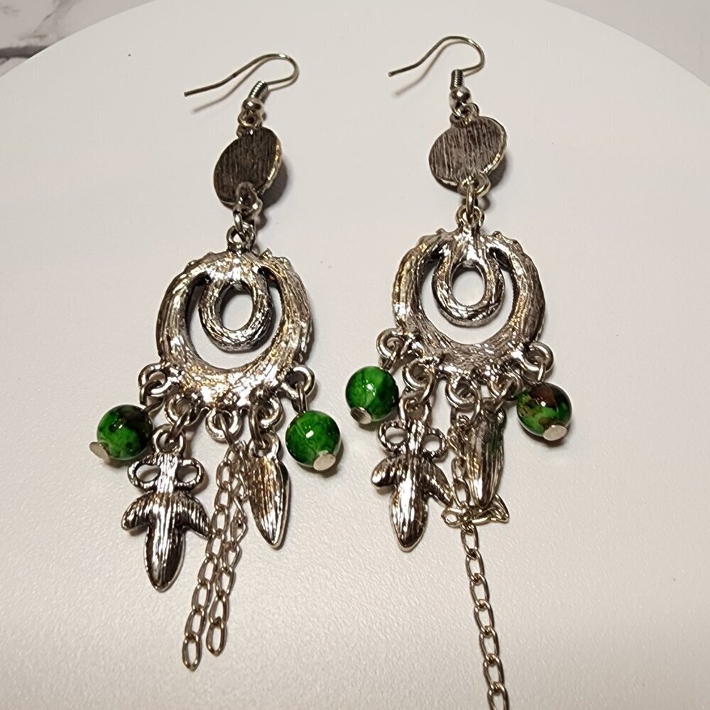 Fashion Green Rhinestone Long Dangle Earrings - Picture 6 of 6